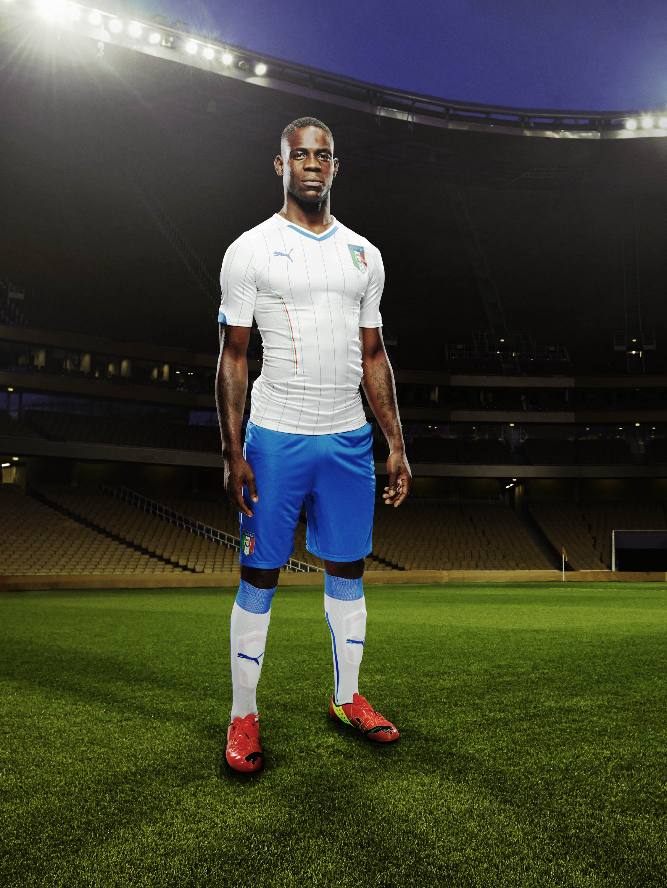 Mario Balotelli in the 2014 Italy Away Kit that features PUMA's PWR ACTV Technology