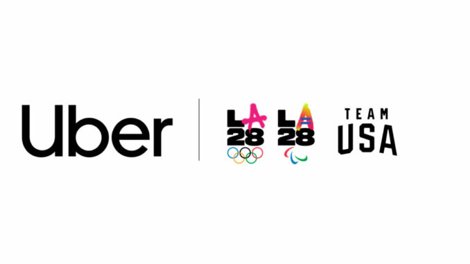 Visuel du partenariat entre Uber et les Jeux Olympiques de Los Angeles 2028 – logos officiels