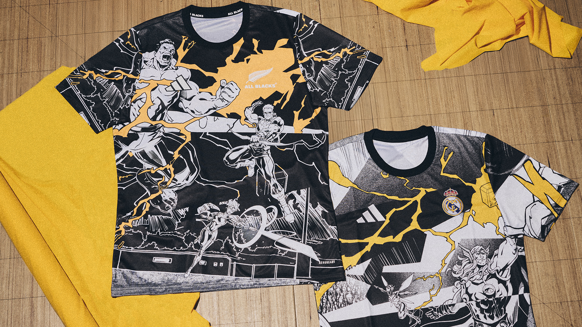 H24646_ CLUBS_SS26_REAL-MADRID_ALL-BLACKS_MARVEL_IMAGEPOOL_OFF-MODEL_KB4397_JV7531_16x9