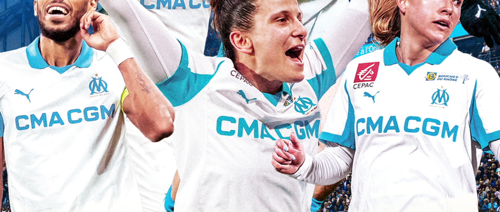 Joueurs et joueuses de l’Olympique de Marseille dans le cadre de l’opération OM FDJ UNITED Buts pour Elles en soutien au football féminin