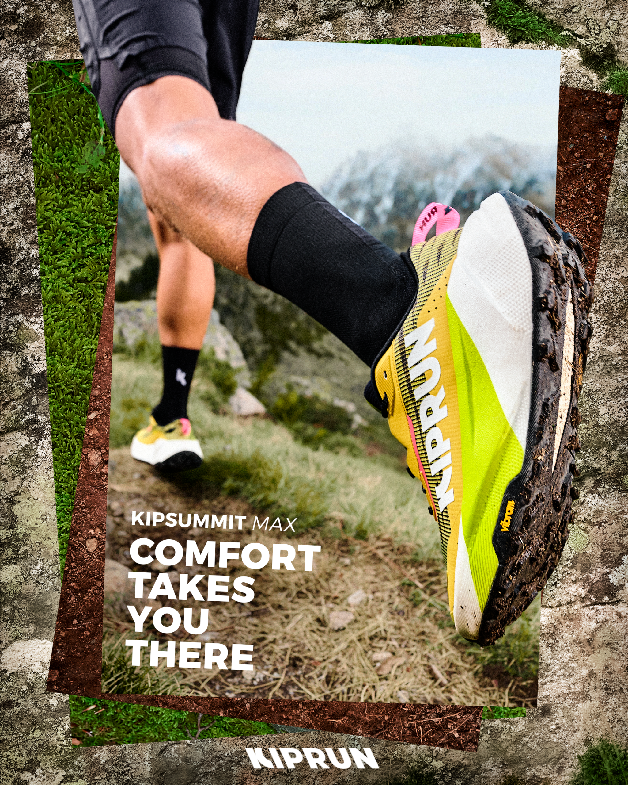 Focus produit : Semelle de la KIPRUN Kipsummit Max en contact avec un terrain technique illustrant la performance