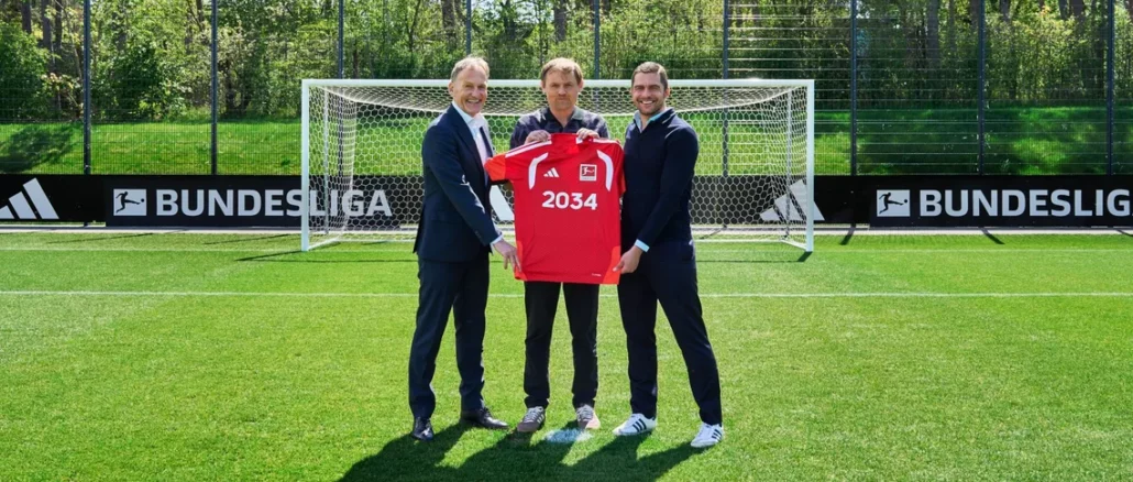 Hans-Joachim Watzke, Bjørn Gulden et Marc Lenz officialisent le partenariat adidas DFL Bundesliga le 28 avril 2026