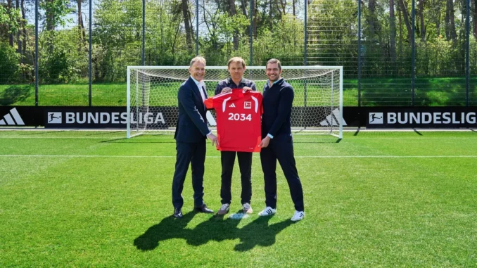 Hans-Joachim Watzke, Bjørn Gulden et Marc Lenz officialisent le partenariat adidas DFL Bundesliga le 28 avril 2026