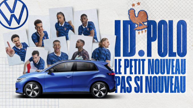 Visuel de campagne Volkswagen ID. Polo « Le petit nouveau, pas si nouveau » avec les joueurs de l'Équipe de France de football pour le Mondial 2026