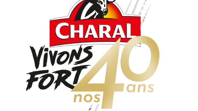 Logo officiel des 40 ans de Charal annonçant son arrivée comme fournisseur officiel du Tour de France 2026