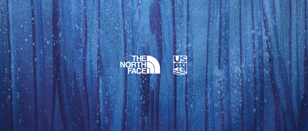 Visuel co-brandé The North Face et US Ski & Snowboard annonçant leur partenariat de 8 ans pour les JO 2030 et 2034