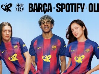 Maillot spécial du FC Barcelona avec Olivia Rodrigo à la place du logo Spotify pendant El Clásico