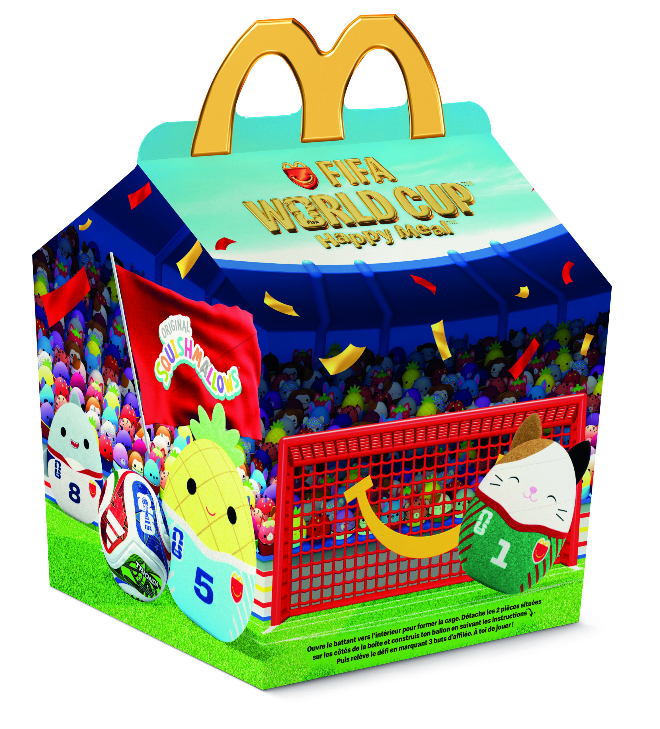 Happy Meal FIFA World Cup 2026 McDonald's packaging immersif stade Squishmallows peluches football