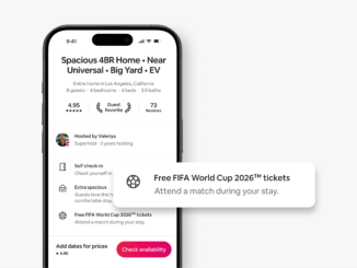 Annonce Airbnb d'un logement à Los Angeles affichant le badge « Free FIFA World Cup 2026 tickets » — les billets Airbnb du Mondial 2026 inclus dans la réservation