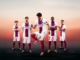 Maillot Away PSG 2026-2027 Nike - groupe de joueurs en blanc avec bande centrale dégradée rouge-bleu marine