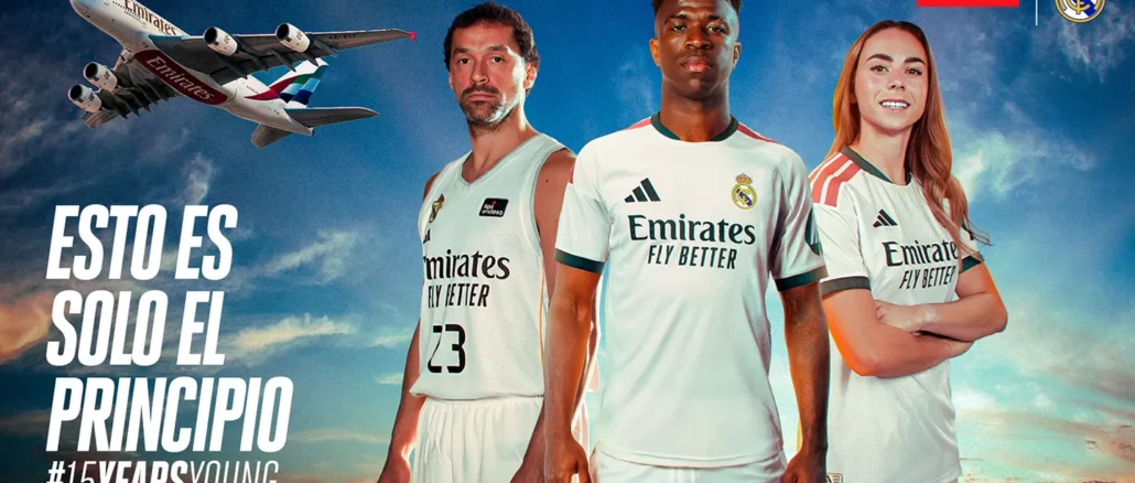 Maillot Real Madrid avec logo Emirates 2026-2031 renouvellement partenariat sponsoring
