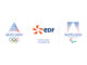 Logos Alpes 2030 des Jeux Olympiques et Paralympiques d'hiver encadrant le logo EDF, partenaire fondateur du sponsoring des Jeux d'hiver