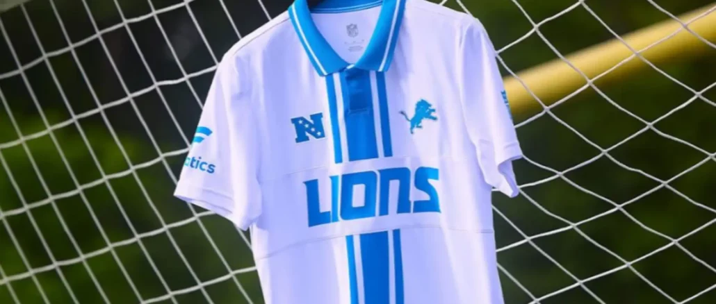 Maillot des Detroit Lions inspiré du football créé par Fanatics pour la collection Football x Football de la NFL