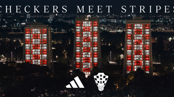 Campagne adidas x HNS « Checkers Meet Stripes » : tours de Split illuminées en damier croate rouge et blanc
