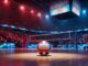 Ballon de volleyball dans une arena illustrant le sponsoring et la diffusion de l’EuroVolley 2026