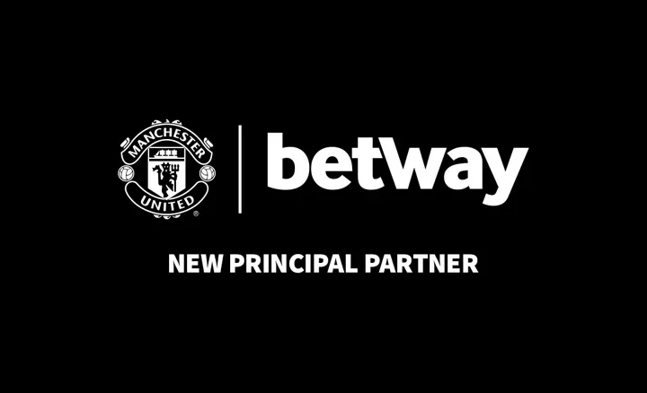 Logo Betway et blason de Manchester United, annonce du partenariat Principal Partner