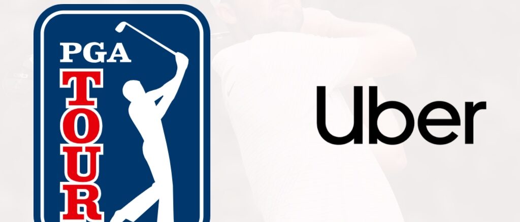 Logos du PGA TOUR et d'Uber côte à côte devant la silhouette d'un golfeur, à l'annonce du partenariat du 24 août 2026