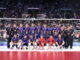 Les joueurs de l'équipe de France de volley lors du match France - Brésil à l'Adidas Arena de Paris