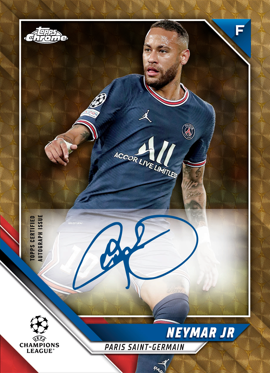 Carte Topps Chrome Ligue des champions de Neymar Jr. sous le maillot du Paris Saint-Germain, signée