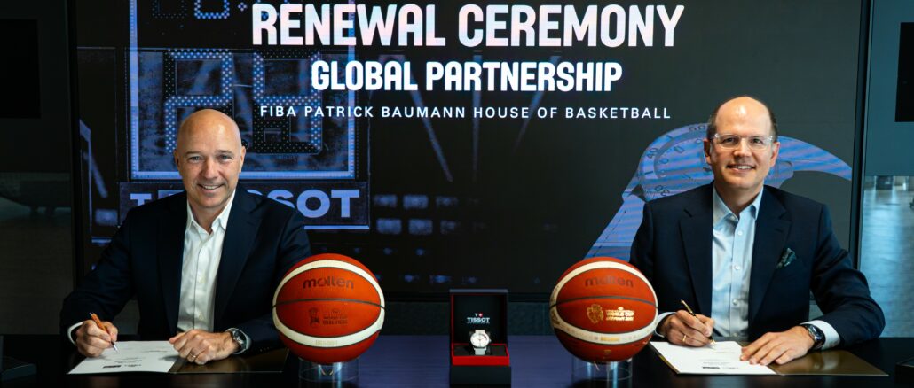 Signature du renouvellement du partenariat entre Tissot et la FIBA à la Patrick Baumann House of Basketball
