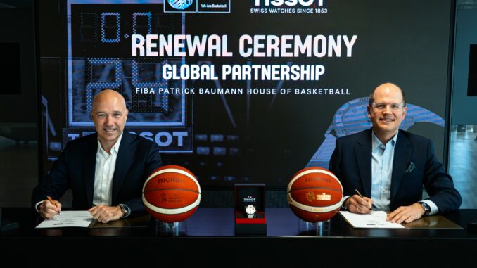 Signature du renouvellement du partenariat entre Tissot et la FIBA à la Patrick Baumann House of Basketball