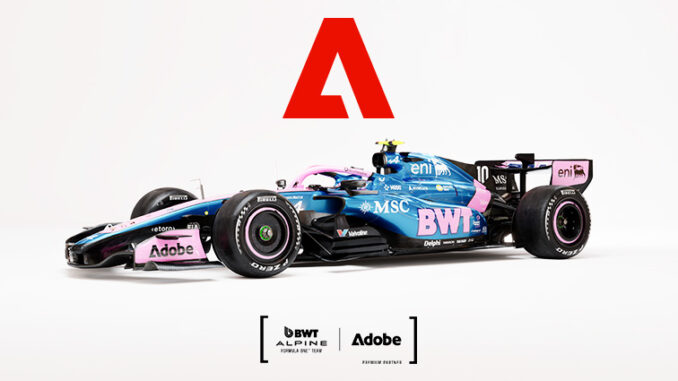 Monoplace BWT Alpine de Formule 1 aux couleurs du partenariat avec Adobe